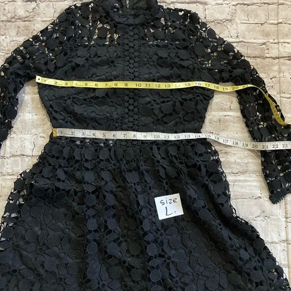 NWOT Eilly Bazar Black hollow out Lace long sleeve Mock neck Dress size M & L - Picture 11 of 14